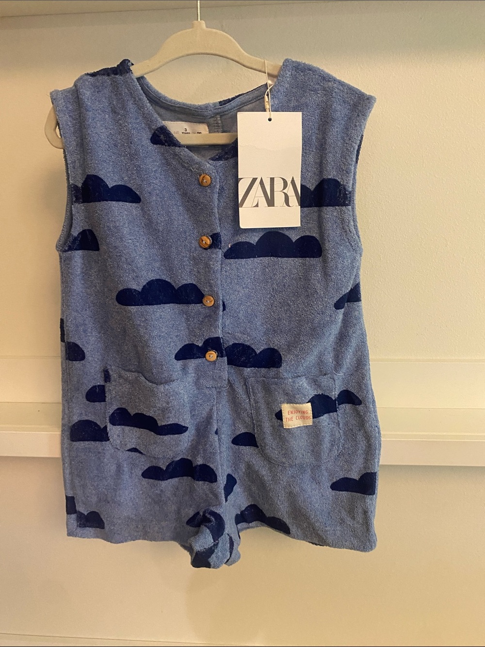 ZARA Light Blue Romper with Navy Cloud Print